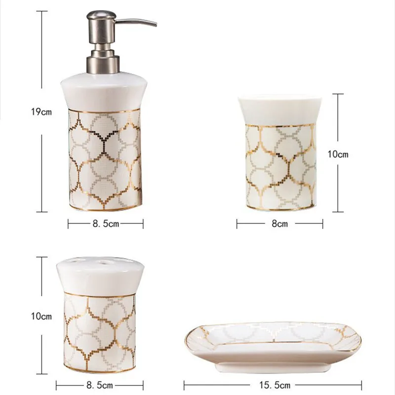 

Bathroom Accessories Set Ceramic Toothbrush Holder Soap Dispenser Gargle Cup Soap Dish With Square Tray Wedding Gifts 6 Pieces