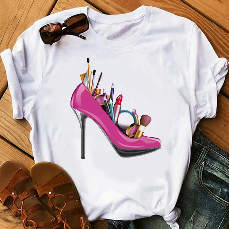 

Women 2021 Cartoon High Heel Summer Print Lady T-shirts Top T Shirt Ladies Womens Graphic Female Tee T-Shirt