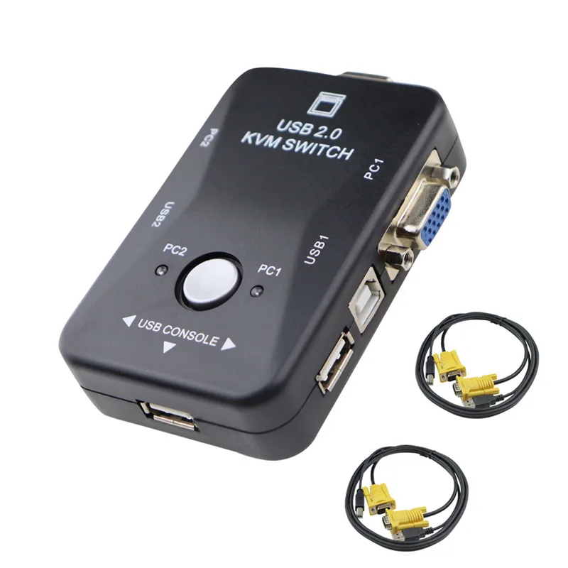 With 2 Cables 2 в 1 выход USB 2,0 VGA KVM переключатель коробка 2-портовый ПК МОНИТОР переключатели коробка адаптер для компьютера клавиатура мышь монитор Plug and Play - Цвет: With 2 Cables