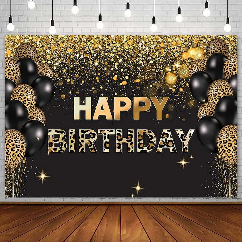 

Avezano Black Balloon Backdrop Woman Happy Birthday Gold Dot Bokeh Pricess Party Decor Photography Background Photostudio Props
