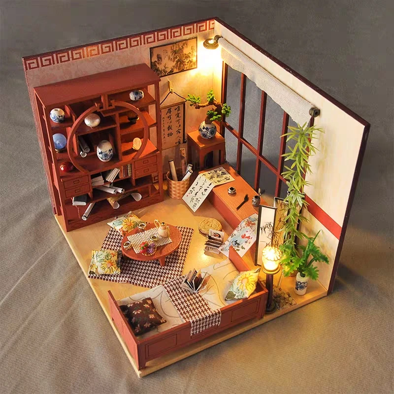 

Handmade DollHouse Wooden Miniature Toys with Furniture Kit Assemble Model DIY Doll Houses Toy for Children Adult Gifts