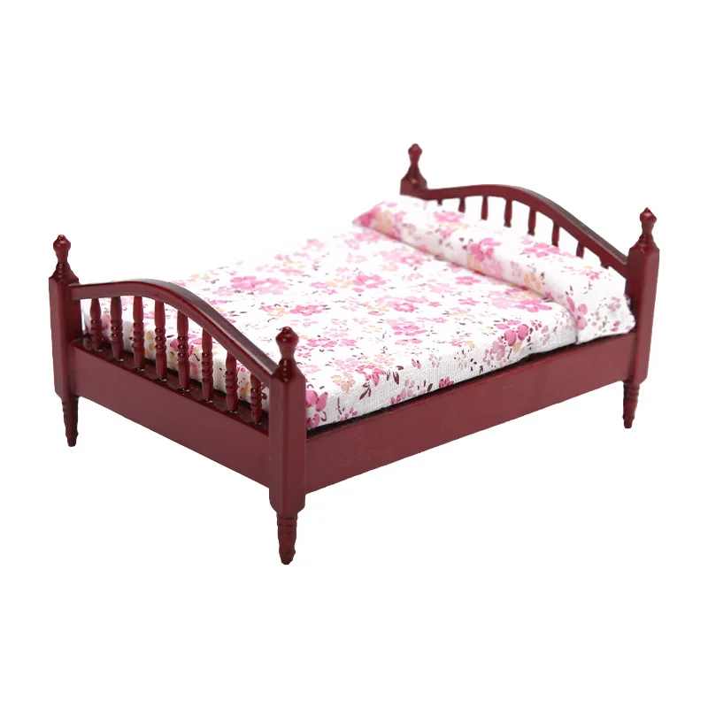 

1:12 doll house DOLLHOUSE mini furniture miniature food small floral bedroom scene white double bed