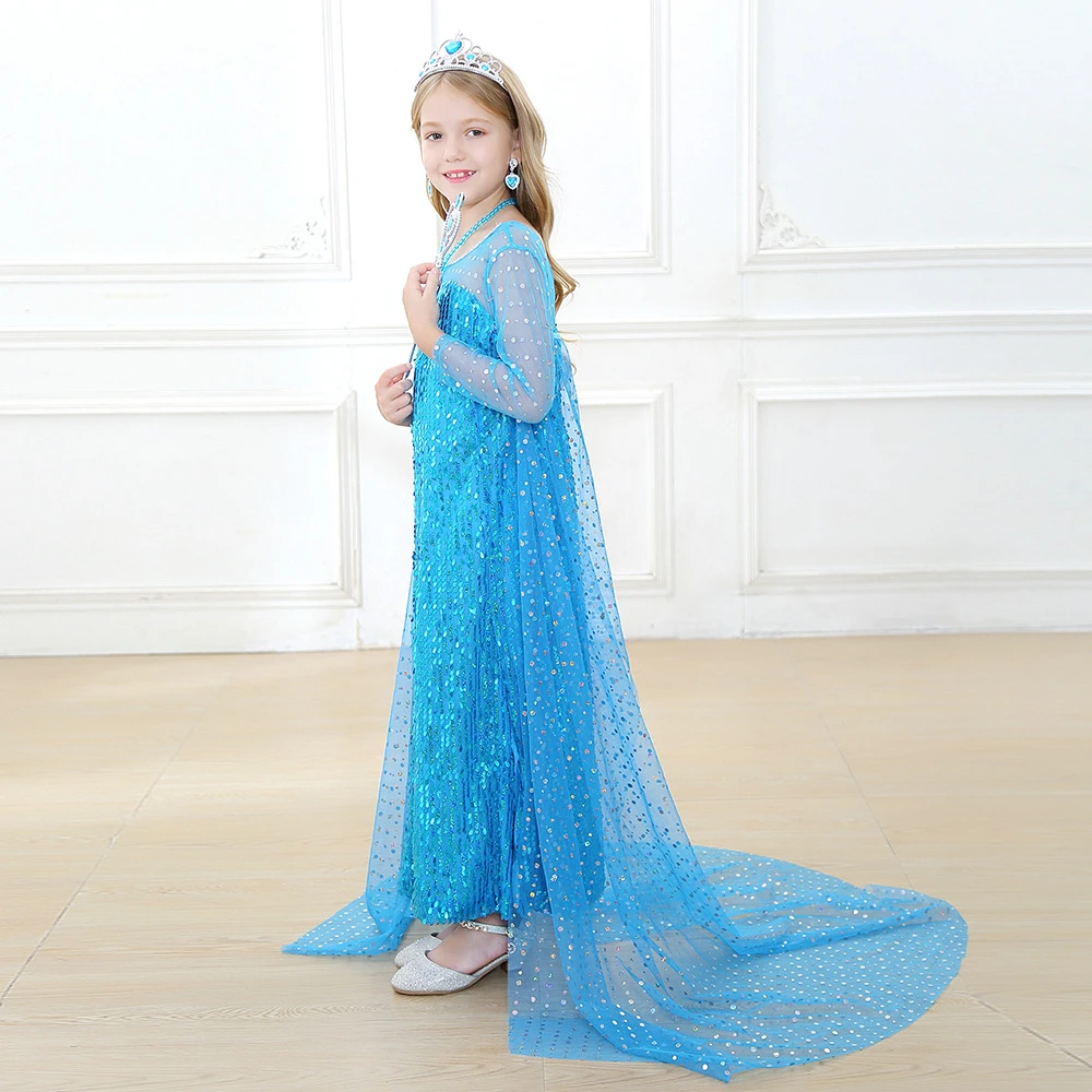 Костюм на Хэллоуин Рождество синее платье Эльзы для девочек детское выпускного