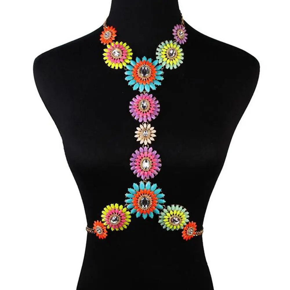 

DiLiCa Elegant Women Crystal Flower Bib Statement Necklace Pendant Cluster Choker Collar Cross Chain Multi-color Jewelry