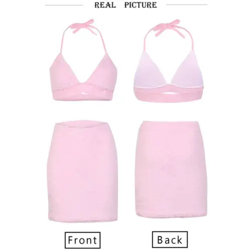 Женские пикантные жилет из искусственного меха для девочек топ + юбка Костюм