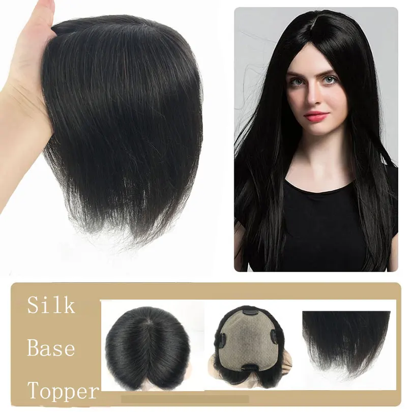 

Натуральные человеческие волосы, шелковая основа, Топпер 130% плотности, 13x1 2 см, Женский Топпер с зажимами, прямые волосы естественного цвета