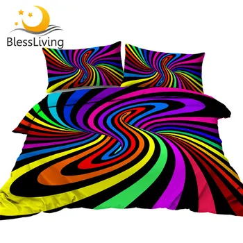 BlessLiving Rainbow Bedding Set Queen Love Duvet Cover Set Colorful Striped Bedclothes Letters Pink Home Textiles Bed Cover 3pcs 1