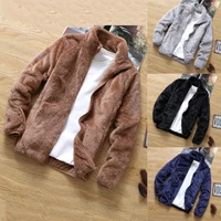 zipper closure side pockets fleece jacket double sided velvet stand collar warm cardigan jacket outerwear