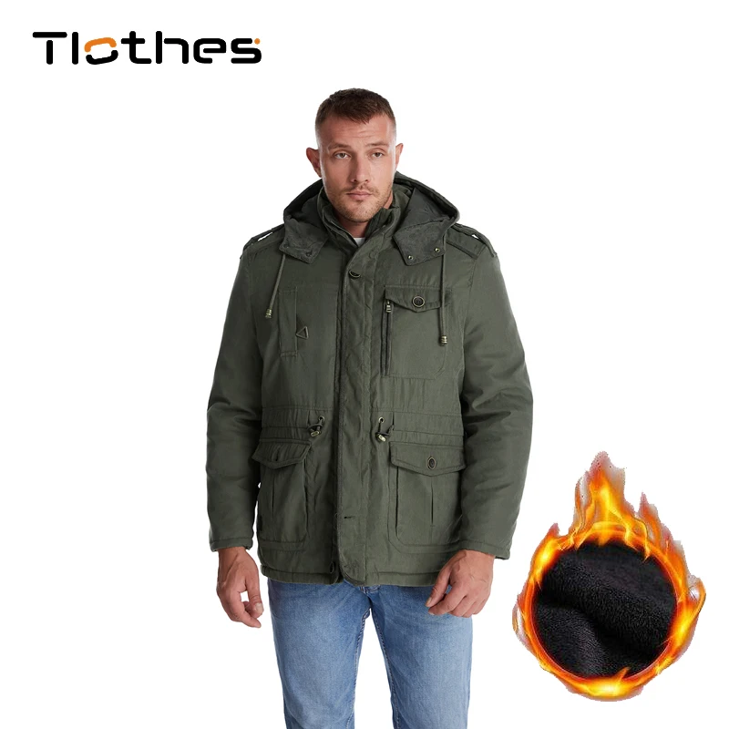 

Winter Thicken Warm Jacket Men Clothing Streetwear Brand Military Jacket Men Outwear Cargo Multi-pocket Hooded Jackets and Coats