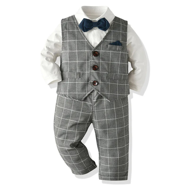 3 шт. комплект одежды для мальчиков белая рубашка + галстук-бабочка жилет брюки |