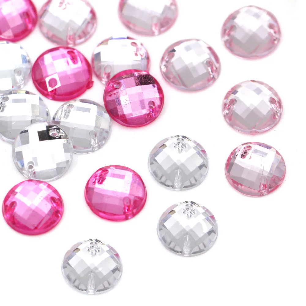 Круглые стразы с плоским основанием 100 шт. 2 отверстия Пришивные Кристальные