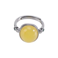 s925 sterling silver natural amber ring light luxury all match fashion egg noodles womens open ring