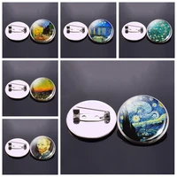 van gogh art paintings starry night sunflower brooch men women badge glass cabochon dome jewelry school bag brooches pins gift