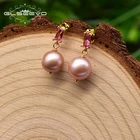 GLSEEVO 925 Серебро Милые висячие серьги ручной работы для женщин свадебный подарок натуральный пресноводный фиолетовый Жемчуг Роскошные ювелирные изделия GE0918