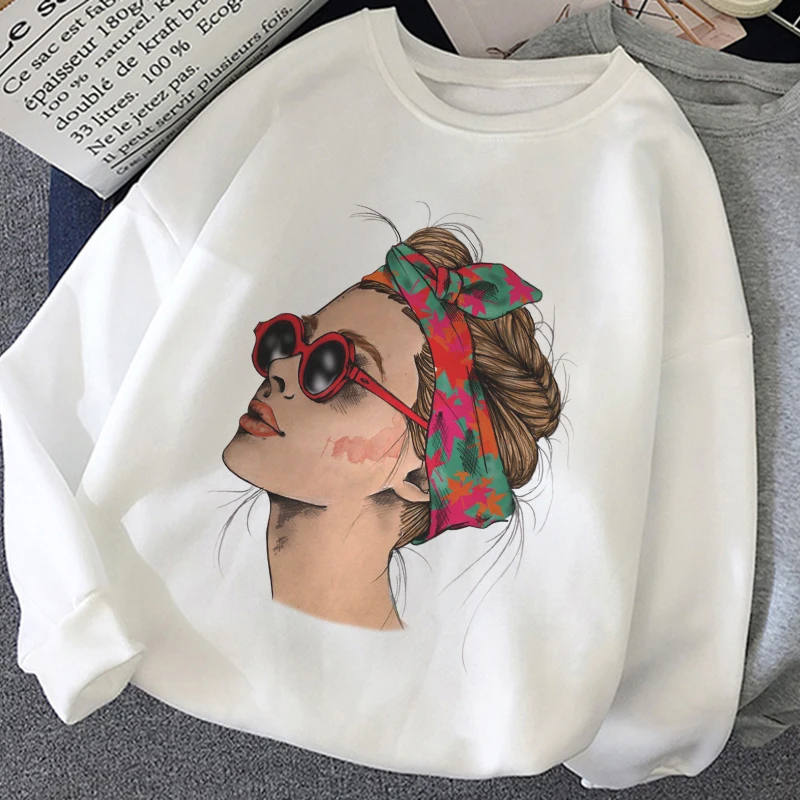 Green Turban Beauty Graphic Print Moletom Clothes 2020 New Fashion Casual Women Hoodies Harajuku Aesthetic White Tops Sweetshirt