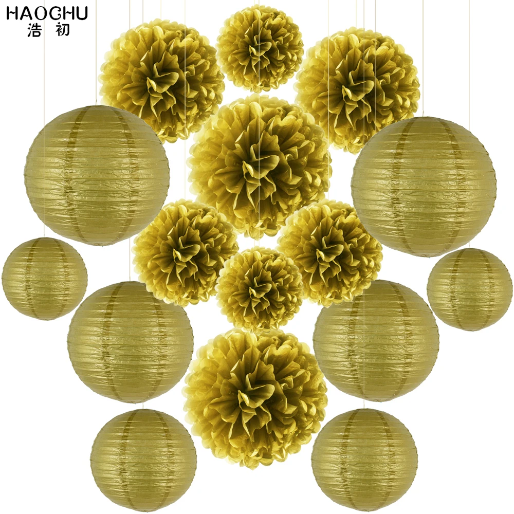 16 шт./лот Китайские бумажные фонарики фонарь ткань Pom Poms различные размеры