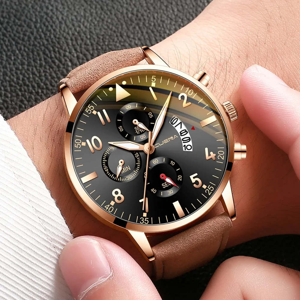 

CUENA Watches Men Busineess Luxury Sports Watch Analog Sport Leather Quartz Mens Wrist Watches Relogio Masculino
