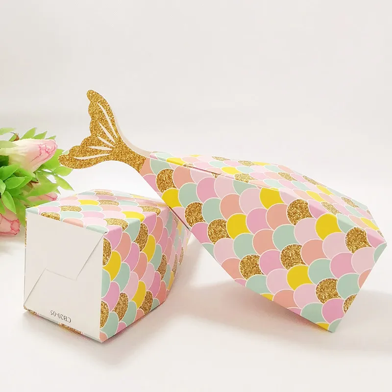 

10Pcs Mermaid Tail Box Gold Candy Box Gift Package Boxes Treat Box for Children Birthdays Babies Under Decorations Supplies new