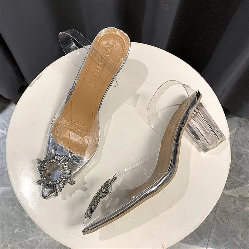 Туфли-лодочки женские прозрачные высокий каблук заостренный носок без застежек