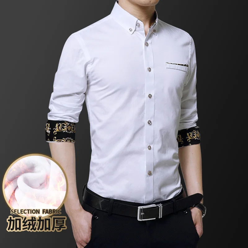 

Fashion long-sleeved shirt autumn and winter new style 2021 slim casual shirt, handsome young men's warmth and velvet shirt jack