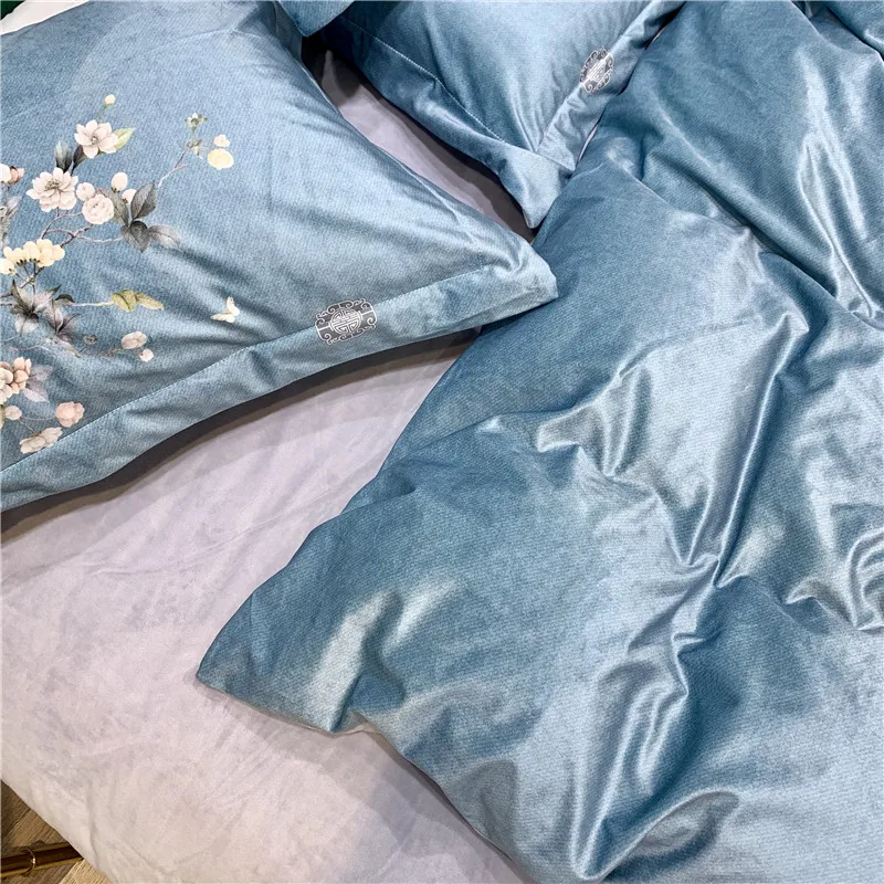 2019 4pcs Luxury printing Bedding Set Duvet Cover Sheet Pillowcase King Queen Size Velvet Bed Linen | Дом и сад