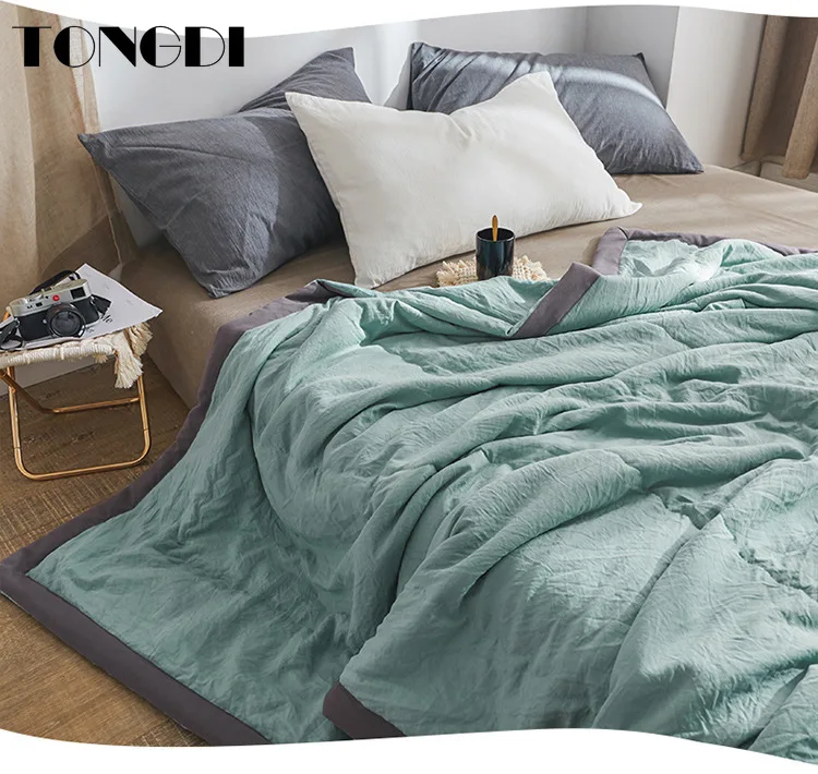 

TONGDI Blanket Cool Soft Plant fiber Thin Cotton Quilt Blanket Luxury For Cooling Summer Couch Cover Bed Machine Wash Bedspread