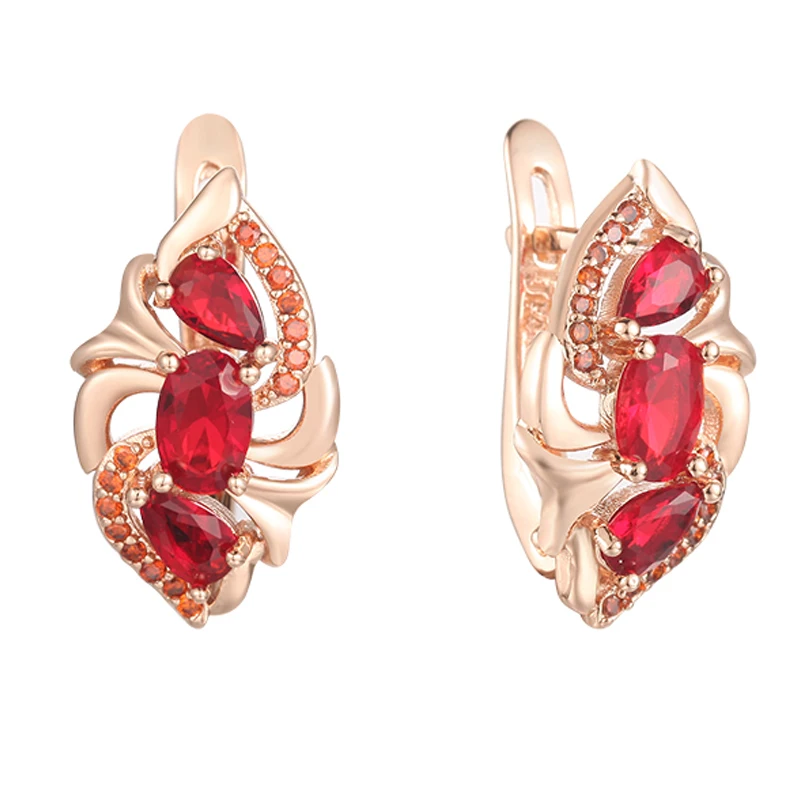 Женские серьги подвески с цветами FJ из розового золота 585 пробы разноцветными