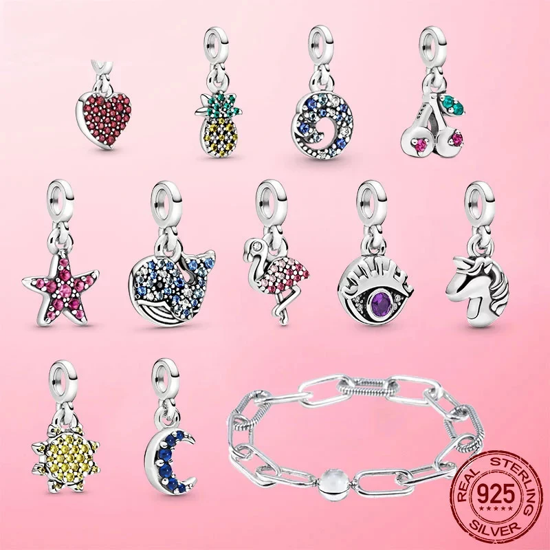

New 925 Sterling Silver My Love Starfish Flamingo Pendant Charm Fit Original Pandola Me Bracelet DIY Bead Jewelry For Women gift