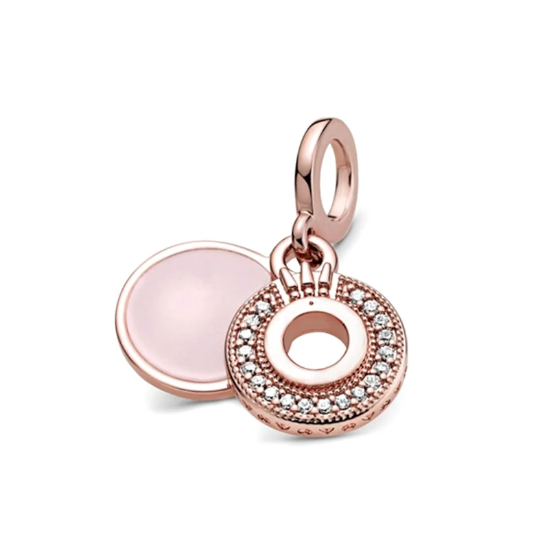 

High quality sterling silver 925 PRE-AUTUMN 2020 SIGNATURE COLLECTION Rose Sparkling Logo & Crown O Dangle Charm DIY Bracelet