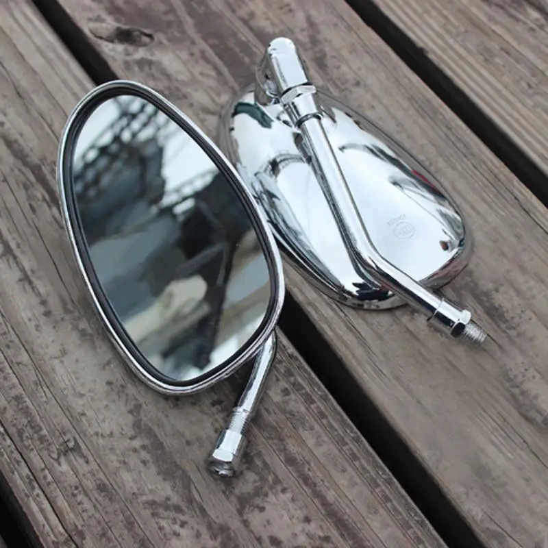 

Chrome Oval Teardrop Rearview Side Mirrors 10mm For Motorcycle Cruiser Chopper for Suzuki Honda Haley Kawasaki...