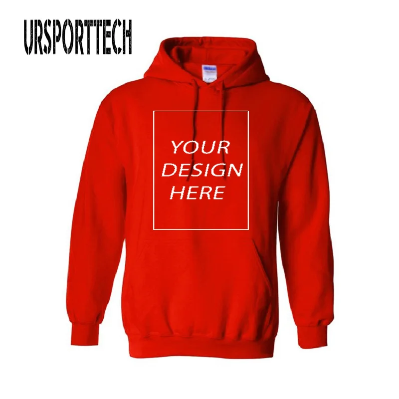 Красный URSPORTTECH, заказной с собственным логотипом, пуловер, толстовки, мужские, для взрослых, с принтом, толстый свитшот, цветной, черный, хлопок, свитер - Цвет: Красный
