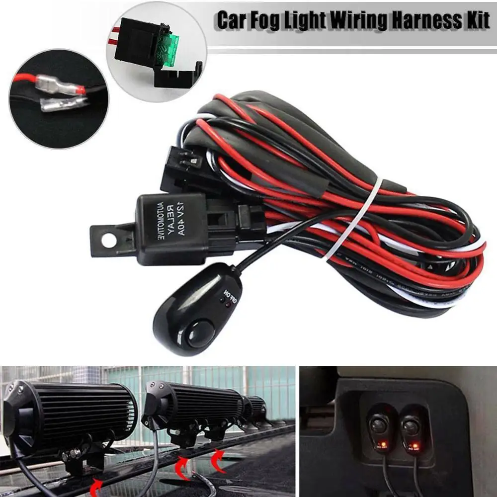 

1pc Universal Harness Kit 1 to 2 Led Light Bar Cable 40A 12v 24v Switch Relay Auto Work Driving Fog light Wiring Loom Harness