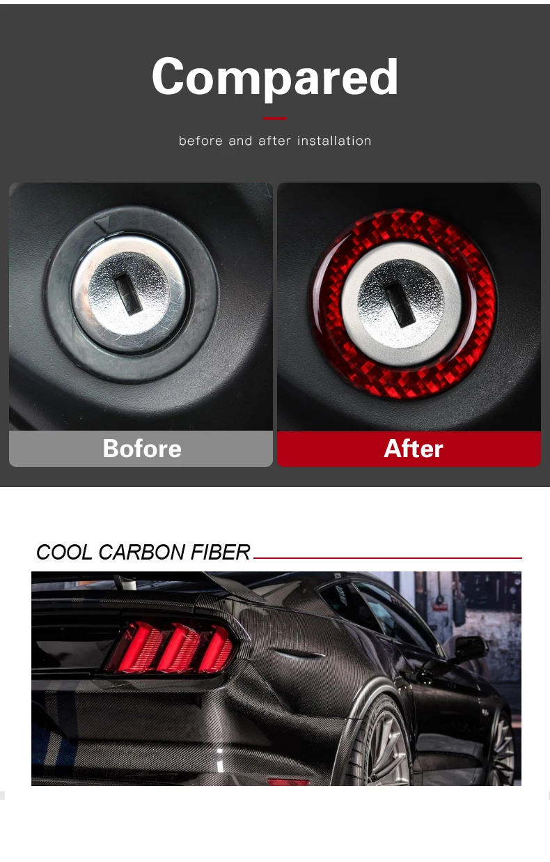 Для Ford Mustang 2009-2013 автомобильный Стайлинг интерьер углеродного волокна двигатель старт стоп Крышка зажигания отделка брелок для ключей автомобиля Наклейка Наклейки