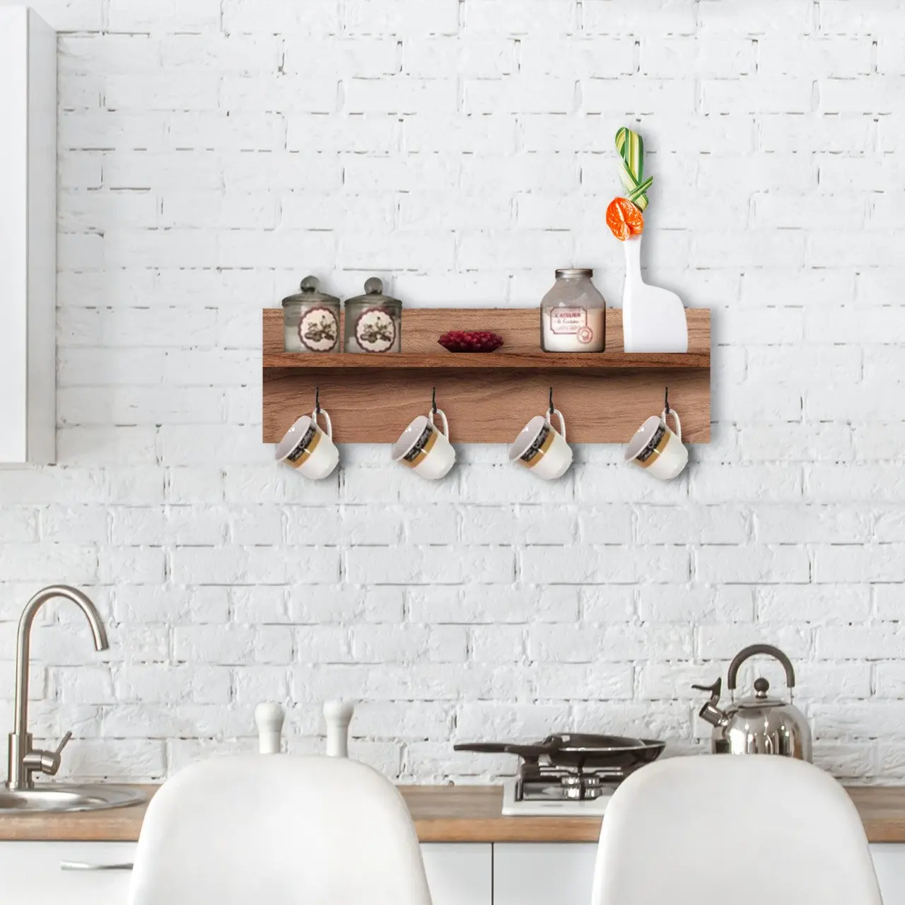 

BK Home Natural Wood Shelves Decorative Cup Hanger