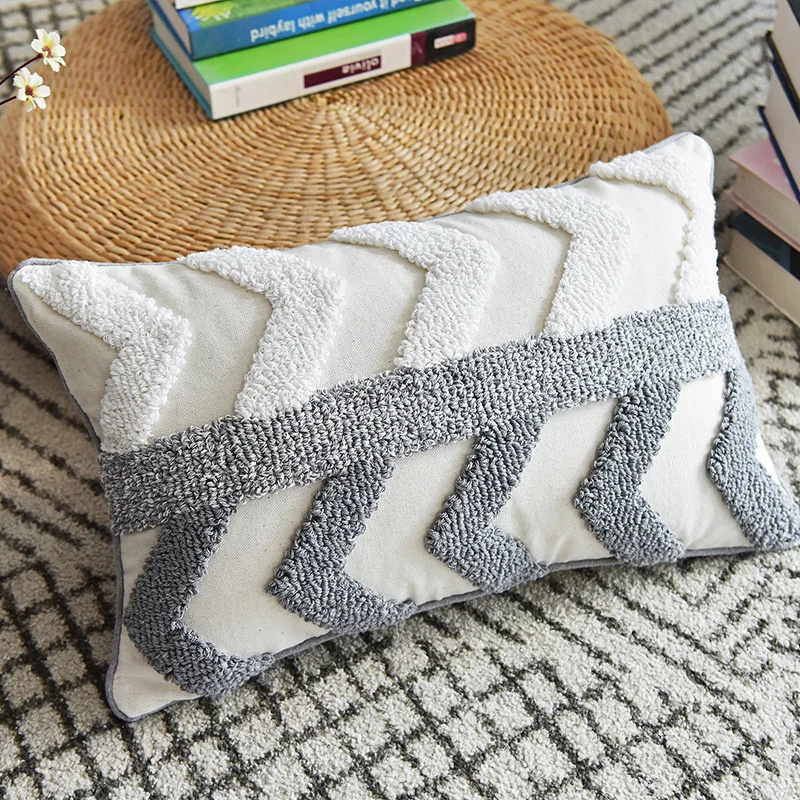

Living Room Decoration Sofa Cotton Canvas With Tassel Pillowcover Plaid Tufted Embroidery Throw Cushion Cover Pillowcase 40743