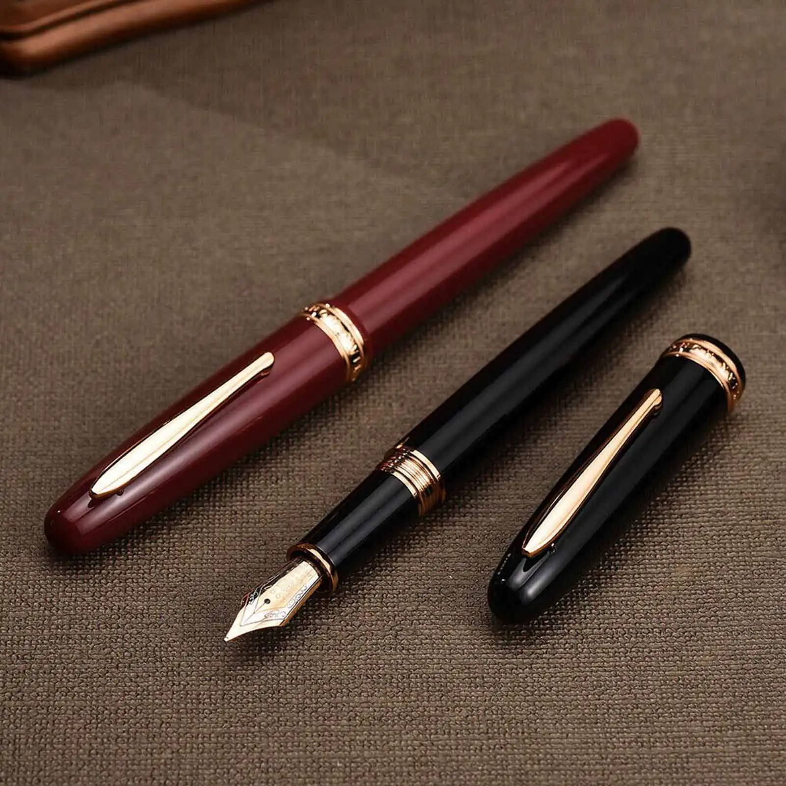 Hongdian-pluma estilogr&aacute;fica de resina 1841, iridio EF/F 14K oro EF/F rojo/Negro, pluma de regalo-2