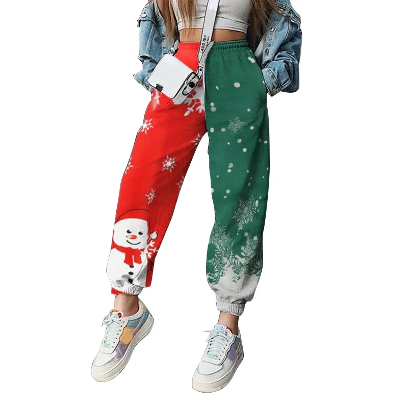 

Woman's Christmas Print Trousers Casual Thick Ankle-length Loose Drawstring Waist Long Pants Casual Sweatpants Street Trousers