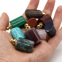 natural stone perfume bottle pendant flat cylindrical semi precious pendant for jewelry making charms diy necklace accessory