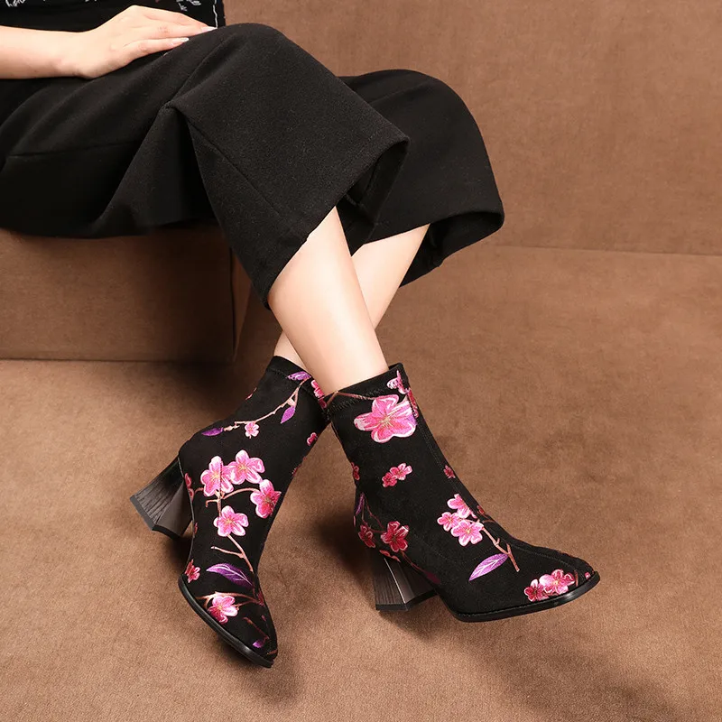 34 42 ботильоны для женщин модные женские ботинки с цветочным узором Каблук 5