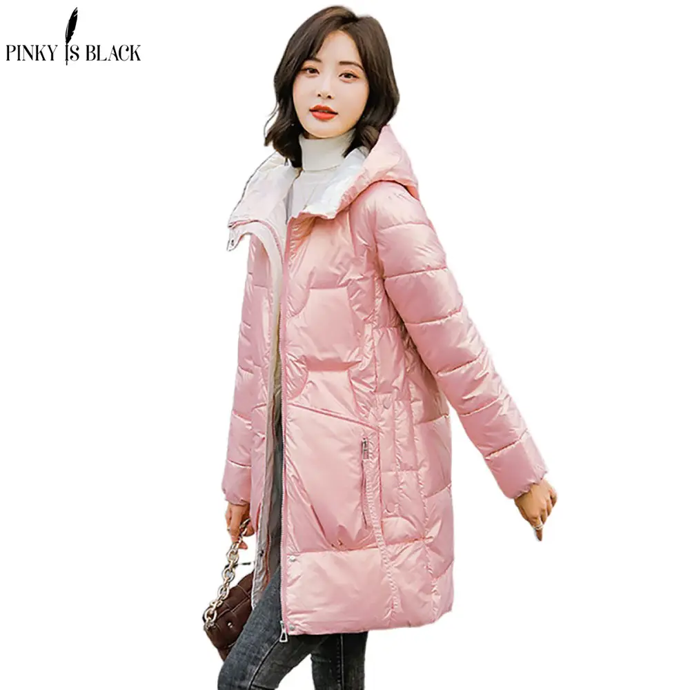 

PinkyIsBlack New Winter Thicken Women's Puffer Coat Glossy Warm Hooded Long Cotton Padded Jacket Ladies Winter Down Cotton Parka