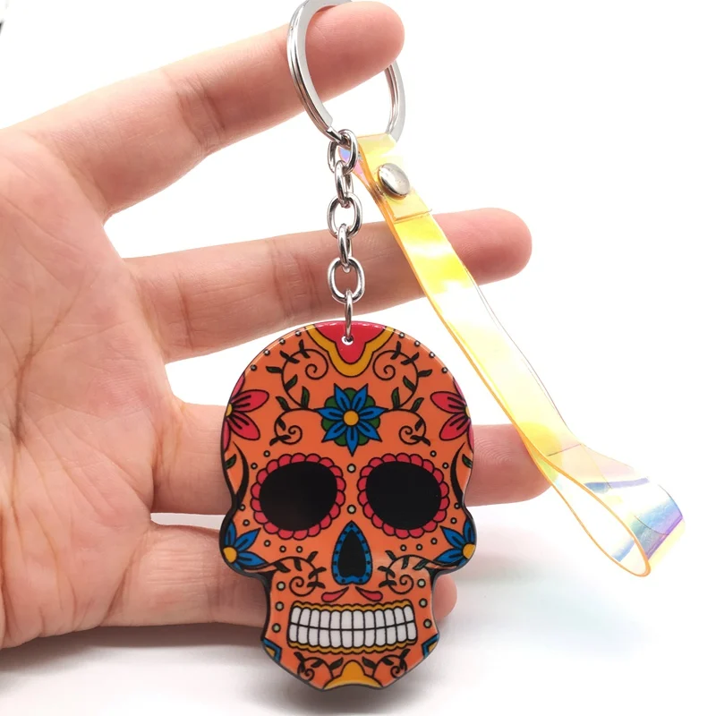 Брелоки Calavera мексиканские причудливые брелки для ключей с черепом пользовательский лазер Dazzle Rope Sugar Skull брелок сумка Шарм сладкий подарок - Цвет: H