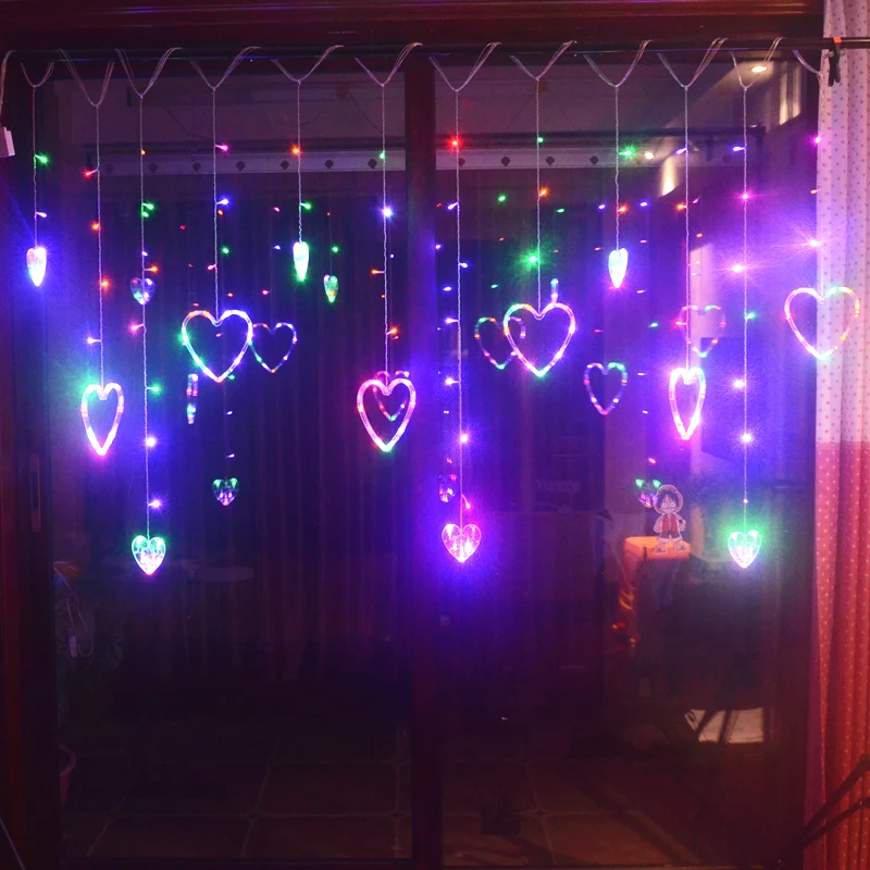 

LED String Curtain Lights Heart Shaped Christmas Garland Fairy Lights for Wedding New Year Home Room Window Lights Decorations