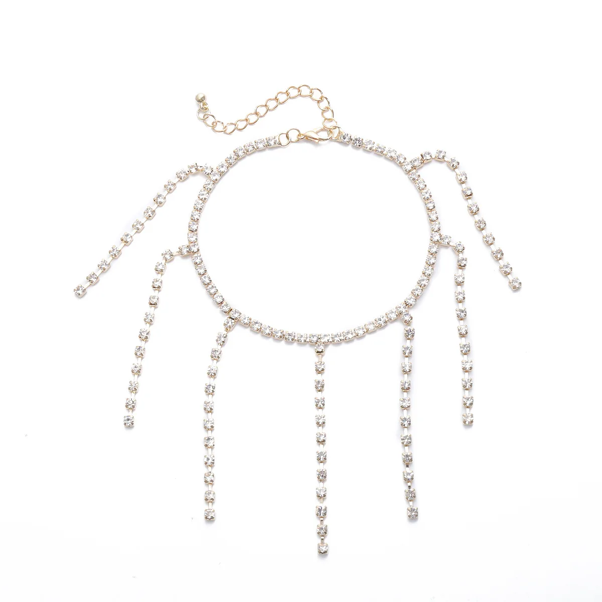 

XR Ornament Simple Long Handmade Geometric Anklet Female Tassel Claw Chain Diamond Beach Temperament Anklet