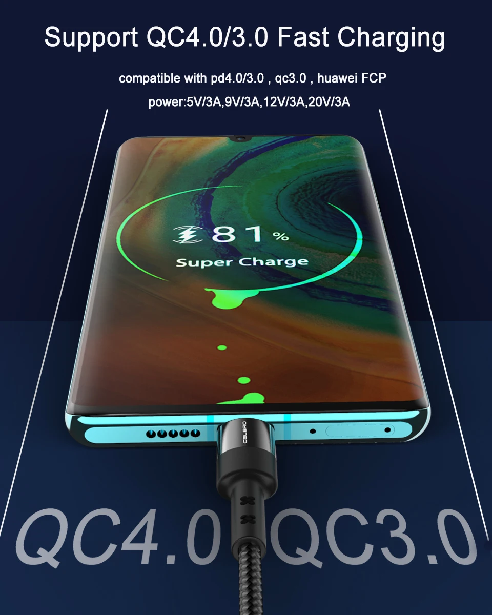 60 Вт 3A Кабель с разъемом Usb Type-C кабель Usbc PD зарядный для передачи данных Samsung S20