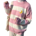 Женский вязаный пуловер Fanco, корейский пуловер в стиле колледжа, с длинными рукавами, в полоску, с вышивкой в виде Луны, зима 2020