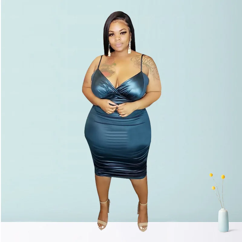 

Solid Color Dress Plus Size Sleeveless V Neck Lace Up Tight Sexy Large Size Women Dress Casual Female Outfits