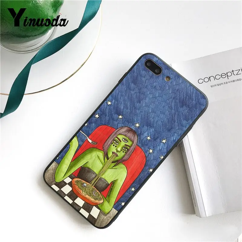 Yinuoda color Artistic illustration alien fashion girl Phone Case for iPhone 6S 7 7plus 8 8Plus X Xs MAX 5 5S XR 11 Pro Max | Мобильные