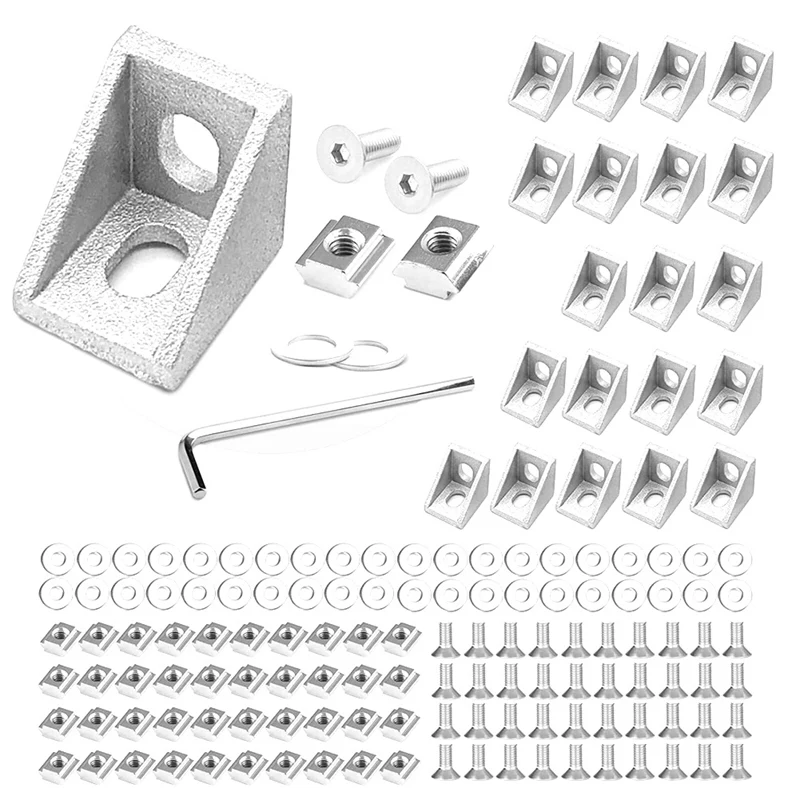

2020 Series Aluminum Extrusion Connector Set 20mm 90 Degree Angle Bracket T-Nut Hexagon Socket Bolt for 3D Printers