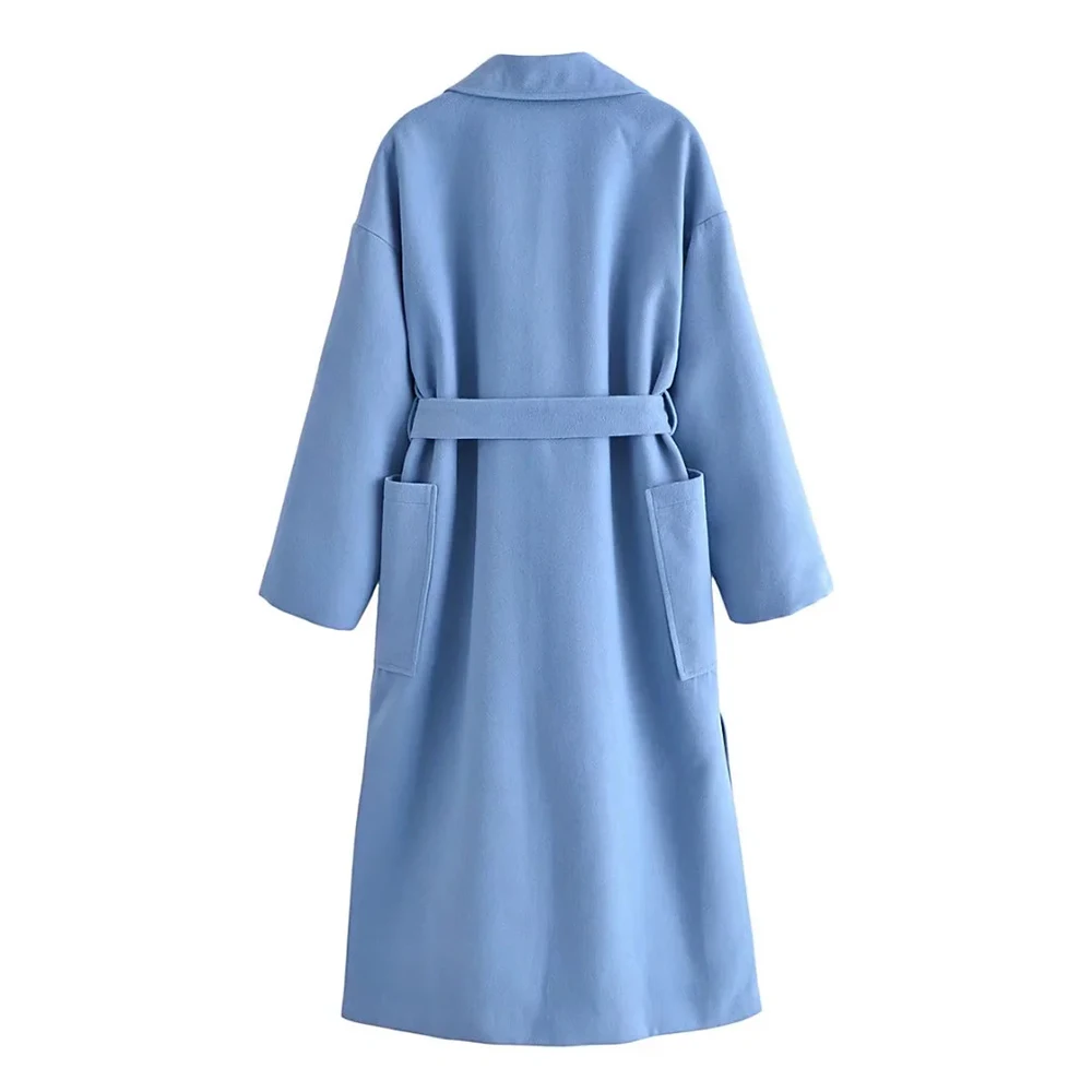 Осень 2021 женские винтажные Свободные шерстяные длинные пальто xikom с V-образным