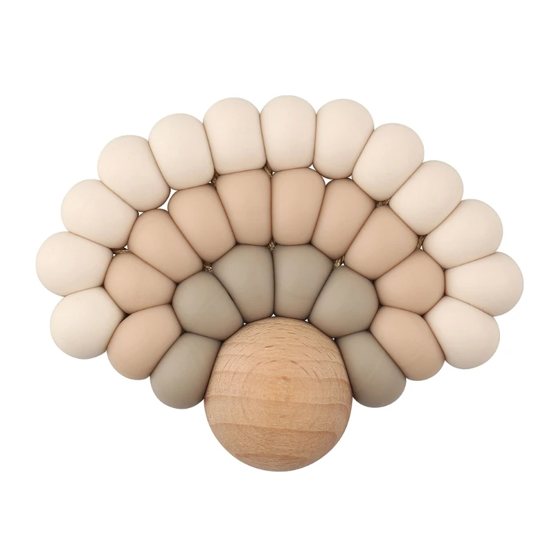 

Baby Teething Toy Natural Beech Wood Chew Toy Food Grade BPA Free Silicone Teether Soothes Sore Gums